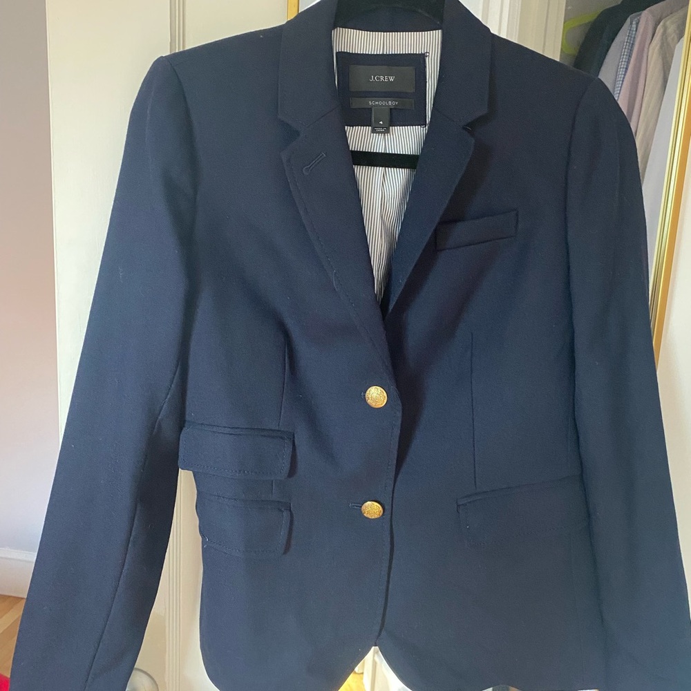 J. Crew Women's Schoolboy Navy Blazer with Gold Buttons